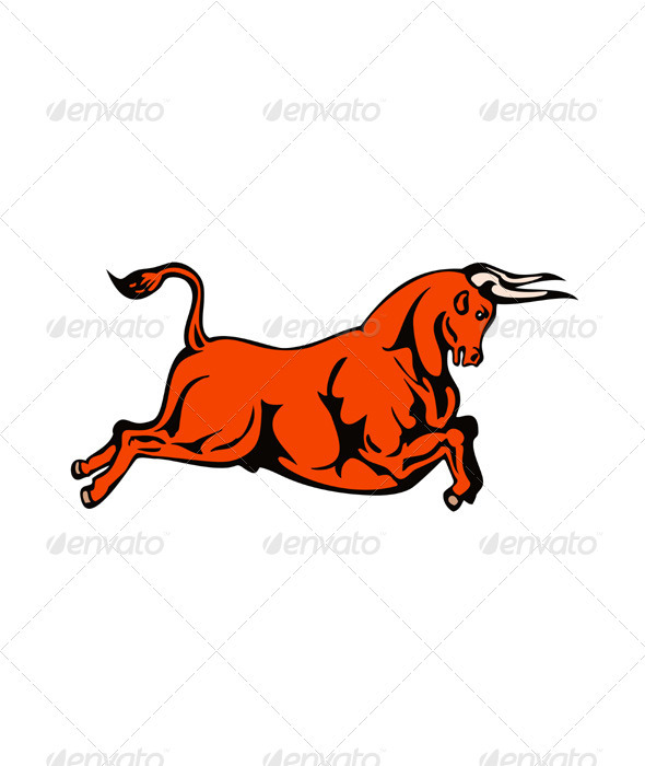 Raging Bull Attacking Retro - Animals Characters