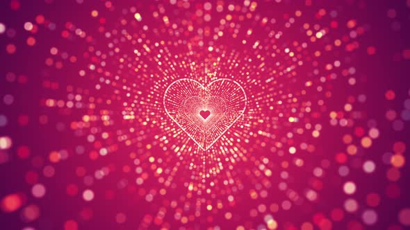 Abstract hearts tunnel on dark pink background.
