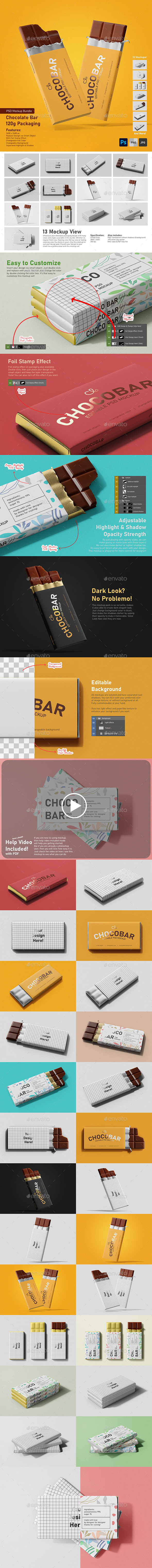 Chocolate Candy Bar Packaging PSD Mockup Bundle