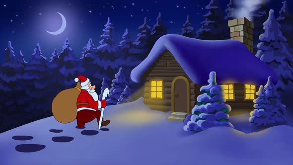 Christmas Animated Card Santa Claus In The Forest 3