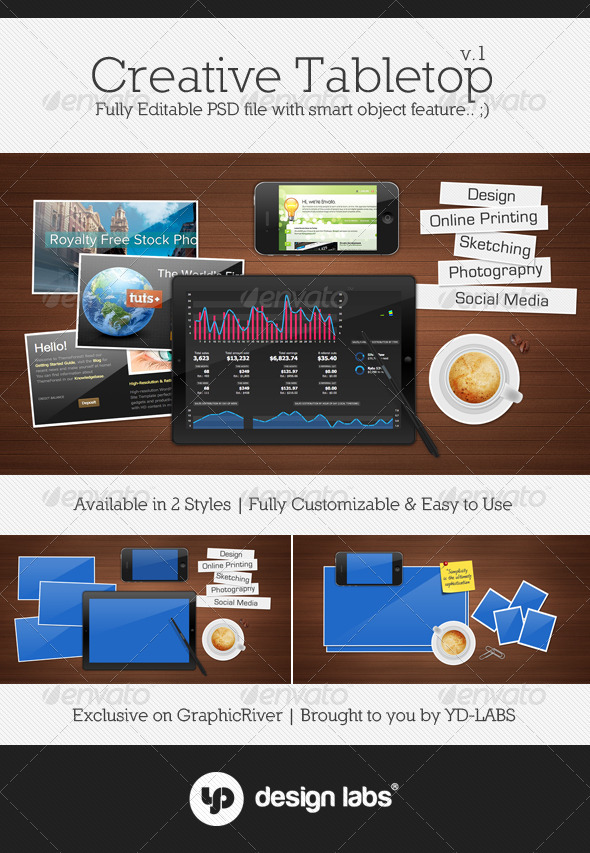 Creative Tabletop Mockup - Multiple Displays
