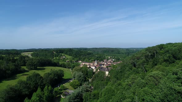 Village Le Buisson de Cadouin in Perigord in France seen from the sky alt
