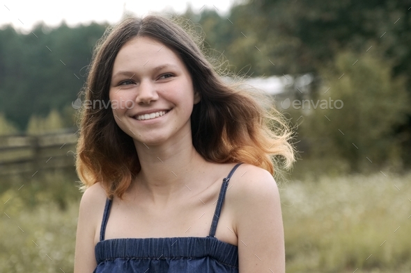 Portrait of beautiful cheerful smiling teenager girl 15 years old Stock ...