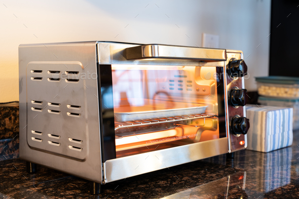 Stainless steel toaster oven in the kitchen countertop