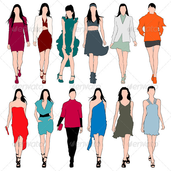 Fashion Models Silhouettes Vector Set - People Characters