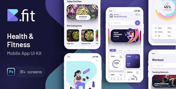 Bfit | Fitness App UI Kit for Photoshop