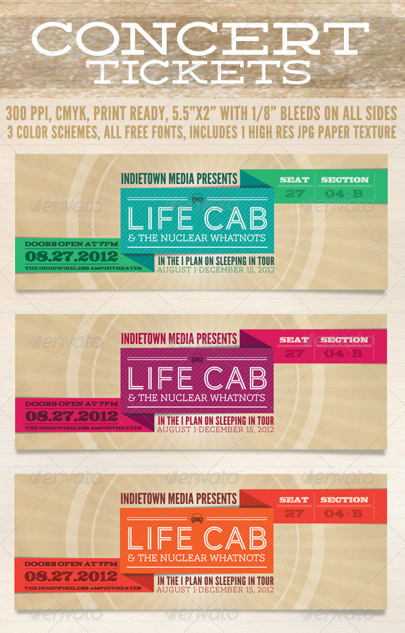 Concert Tickets - Miscellaneous Print Templates