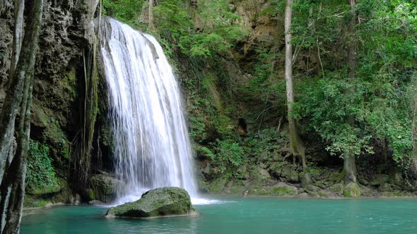 Erawan waterfall third level in National Park, famous tourist destination in Kanchanaburi, Thailand.