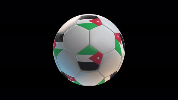Soccer ball with flag jordan, on black background loop alpha