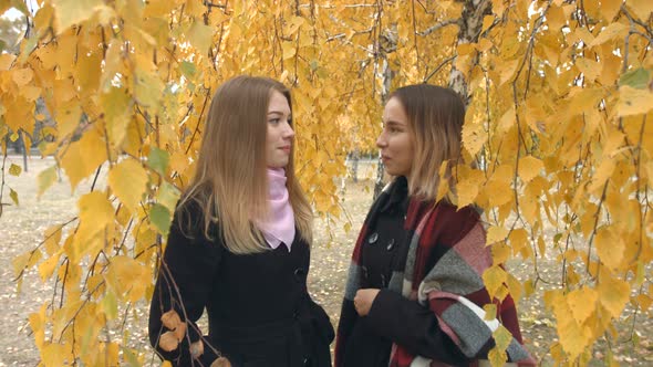 Two Girls in Autumn Park.
