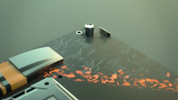 Motherboard elements assembly. Electronic components appearing on the PCB. 4k alt