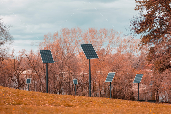 Solar panels powering lights in the park