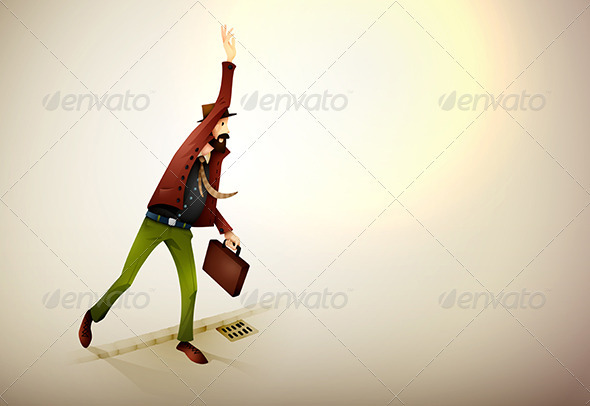 Man calling for a cab in a rush | City Life Series - People Characters
