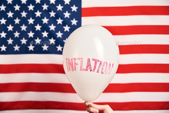 World inflation concept. Balloon with word inflation against usa flag - Stock Photo - Images
