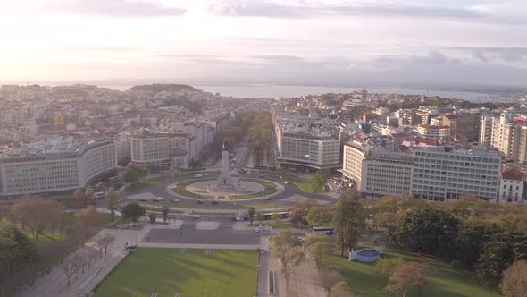 Aerial of Marques de Pombal Square and its surroundings