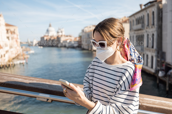 Woman traveling in Venice during pandemic