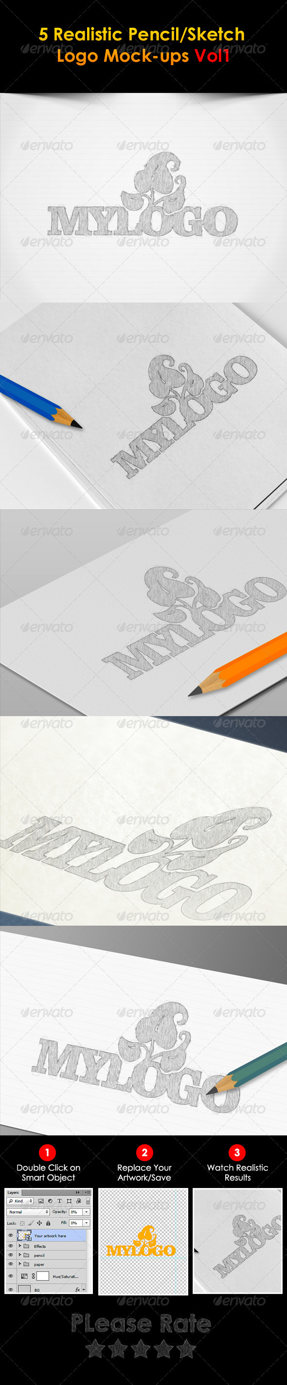 5 Sketch Logo Mock-ups - Logo Product Mock-Ups