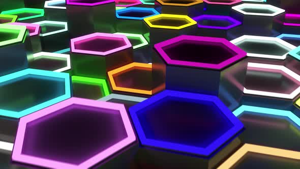 Colorful Hexagonal Polygons with Lightning Illuminated Cups Moves Up and Down alt