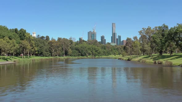 Melbourne City Australia and Yarra River Aerial Reveal alt