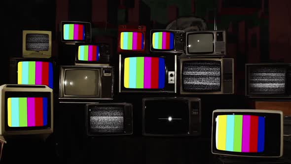 Vintage Color Bars Test Signal on Retro Televisions., Stock Footage