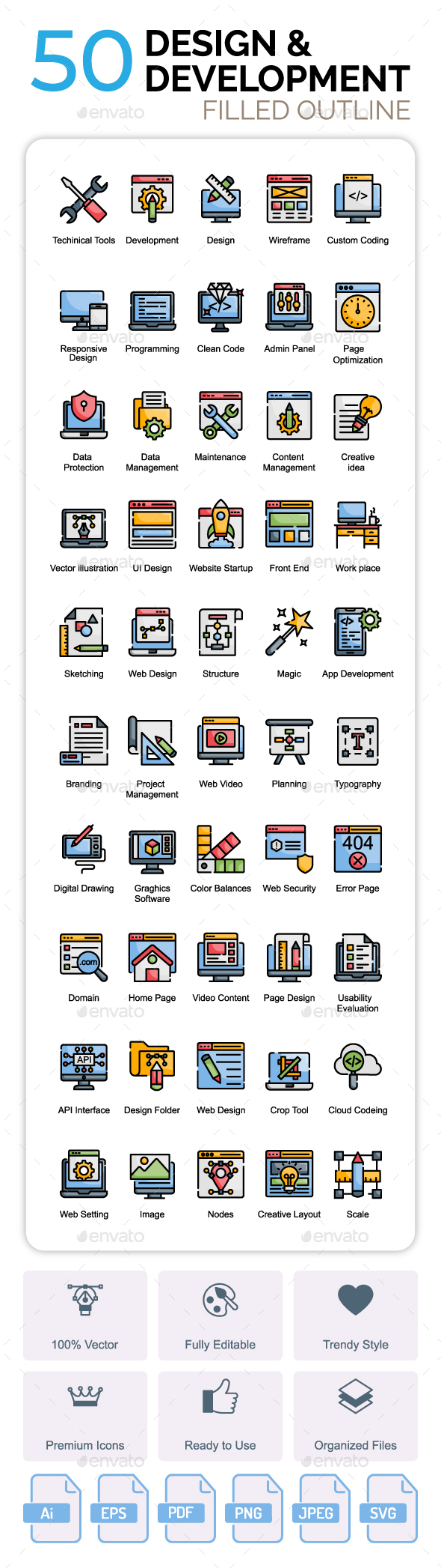 Design and Development Filled Outline Icons Set