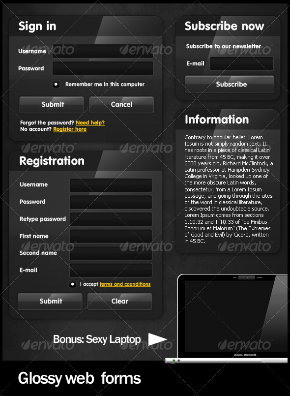 Glossy Web Forms + Laptop - Web Elements