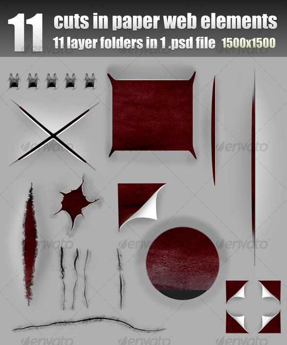 Cuts, Holes, Scratches in Paper - Layered - Miscellaneous Web Elements