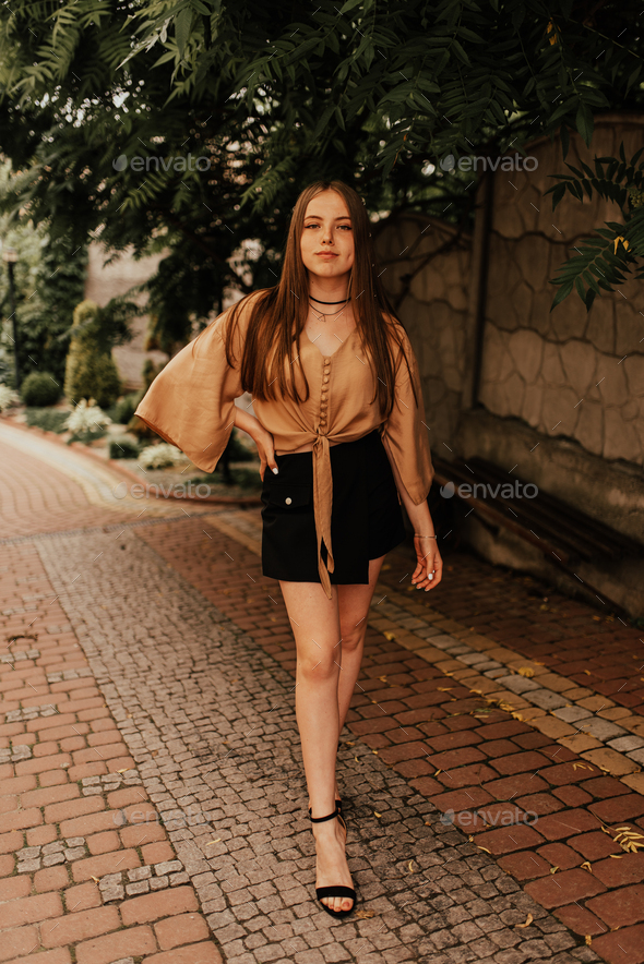 Portrait of the young cuban Woman with long legs and mini skirt in -  Stock Image - Everypixel