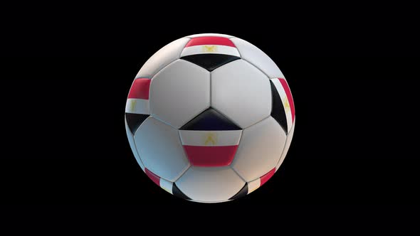 Soccer ball with flag Egypt, on black background loop alpha