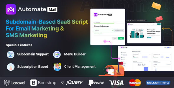 AutomateMail - Subdomain-Based SaaS Script For Email Marketing & SMS Marketing