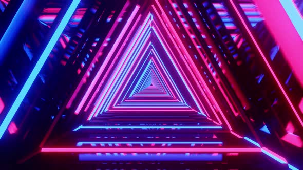 Triangular Tunnel with the Popular Neon Glowing Blue and Pink Reflective Lighting