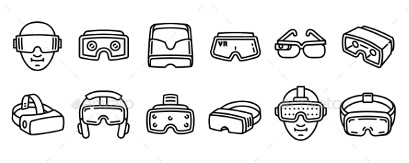 Game Goggles Icons Set Outline Style