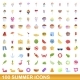 100 Summer Icons Set Cartoon Style