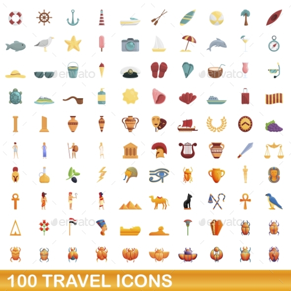 [DOWNLOAD]100 Travel Icons Set Cartoon Style
