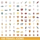 100 Travel Icons Set Cartoon Style
