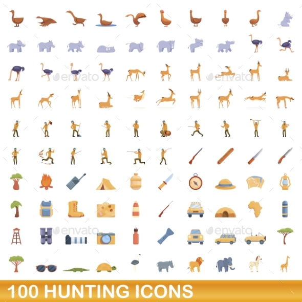 [DOWNLOAD]100 Hunting Icons Set Cartoon Style