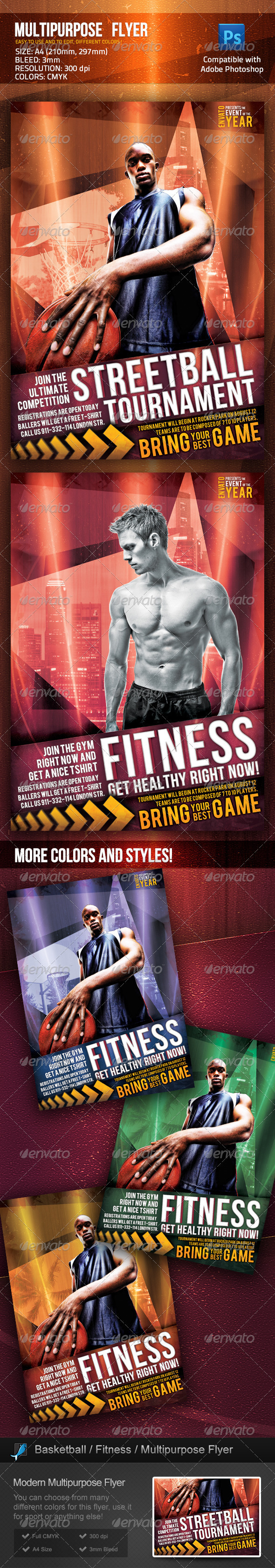 Multipurpose Streetball Basketball Fitness Flyer - Sports Events