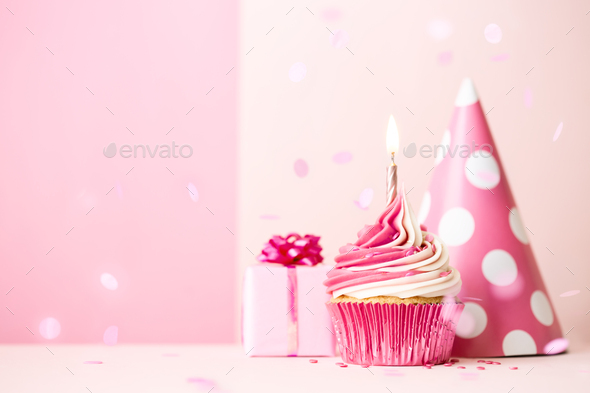 Pink birthday cupcake background Stock Photo by RuthBlack | PhotoDune