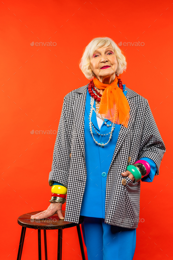 Funny Grandmother Portraits Senior Old Woman Dressing Elegant For