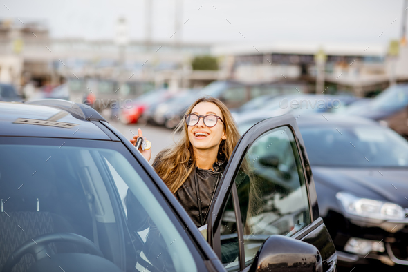 Woman renting a car