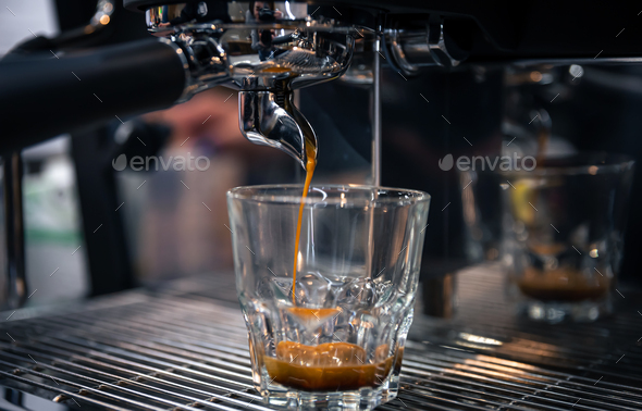 The process of preparing espresso in a professional coffee machine