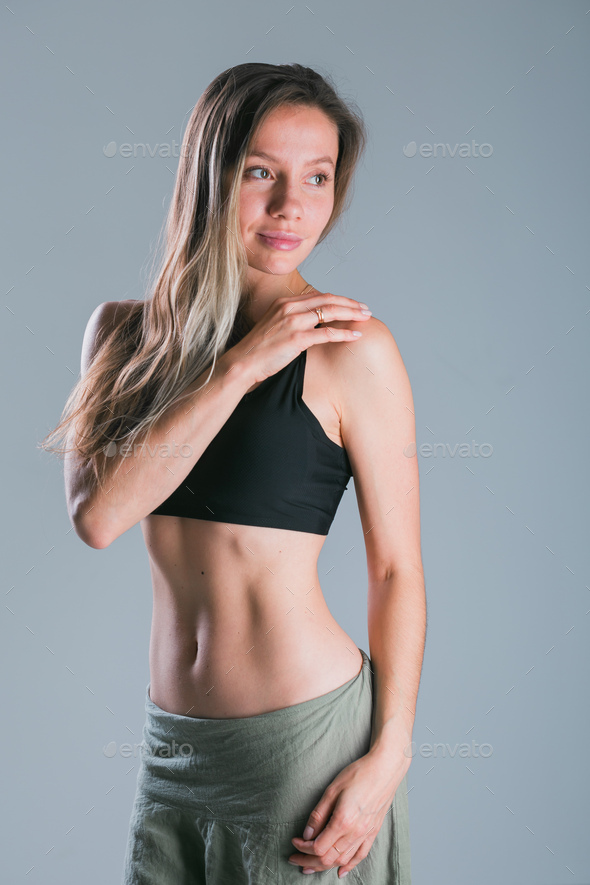 Slim Waist of Young Sporty Woman. Detail of Perfect Fit Female