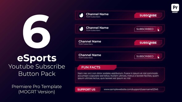 eSports Youtube Subscribe Button Pack for Premiere Pro