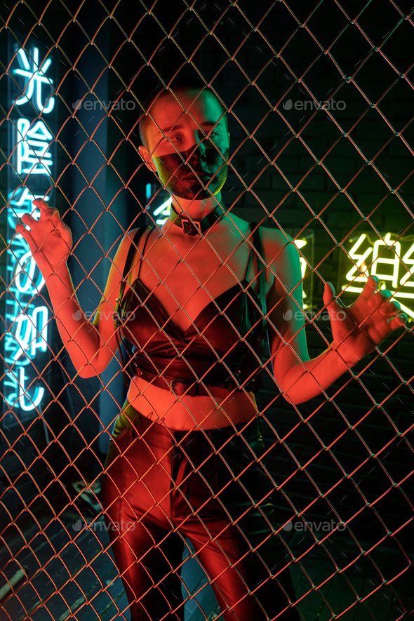 Cyberpunk girl in leather costume - Stock Photo - Images