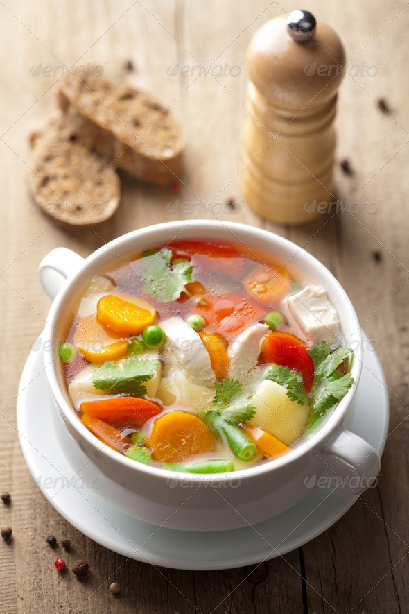 chicken soup with vegetables - Stock Photo - Images