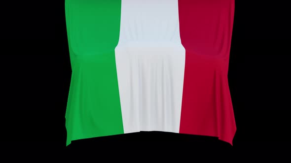 The piece of cloth falls with the flag of the State of Italy to cover the product alt