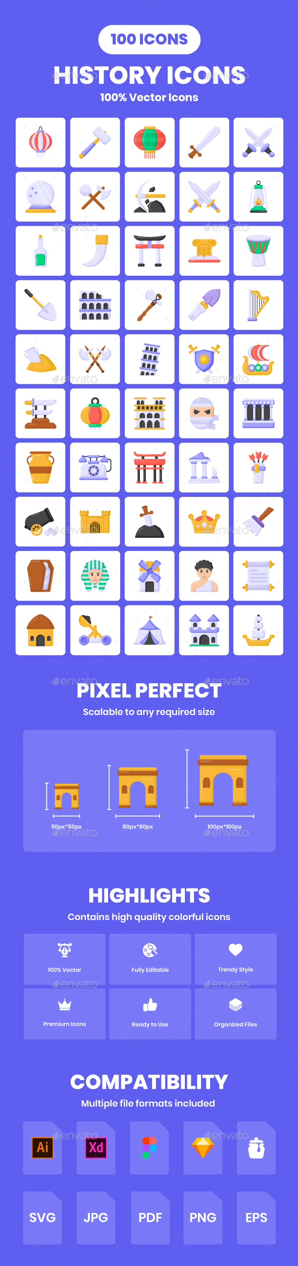 Flat Detailed History Icons Pack