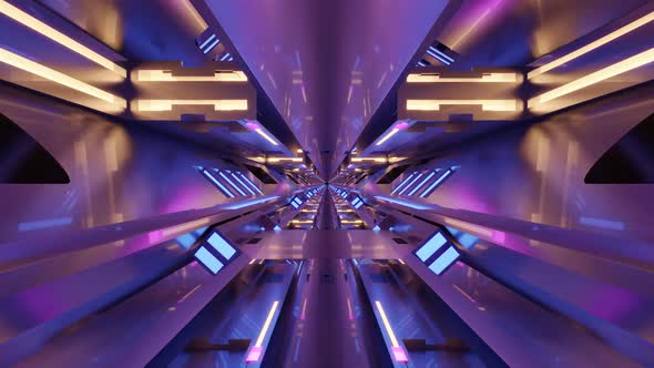 A 3D Illustration of  FHD 60FPS Symmetric Tunnel with Violet Lights