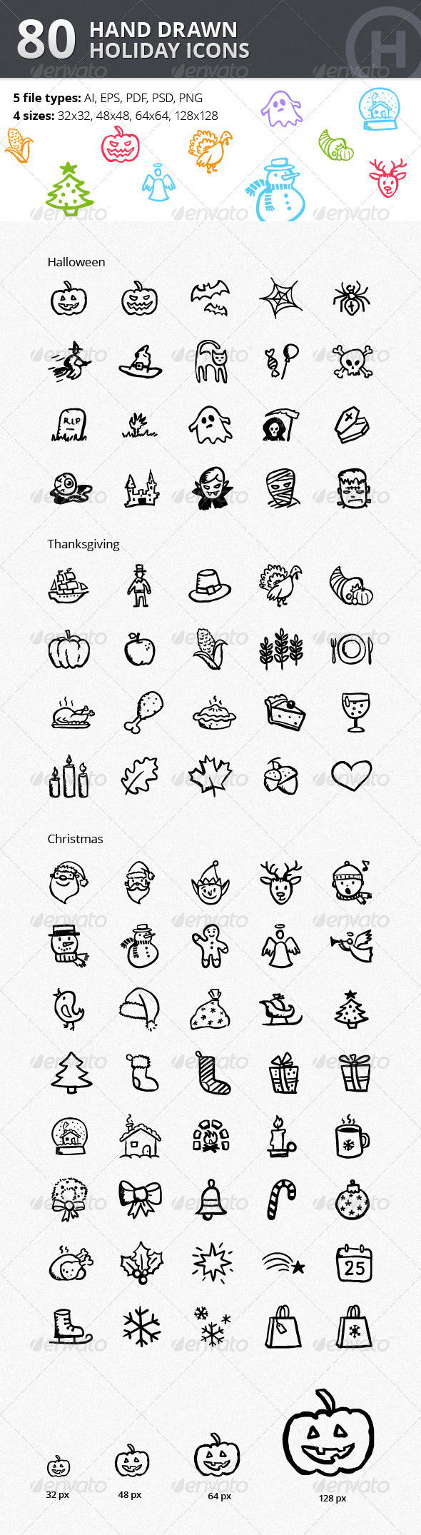Christmas Thanksgiving Halloween Icons Bundle - Seasonal Icons