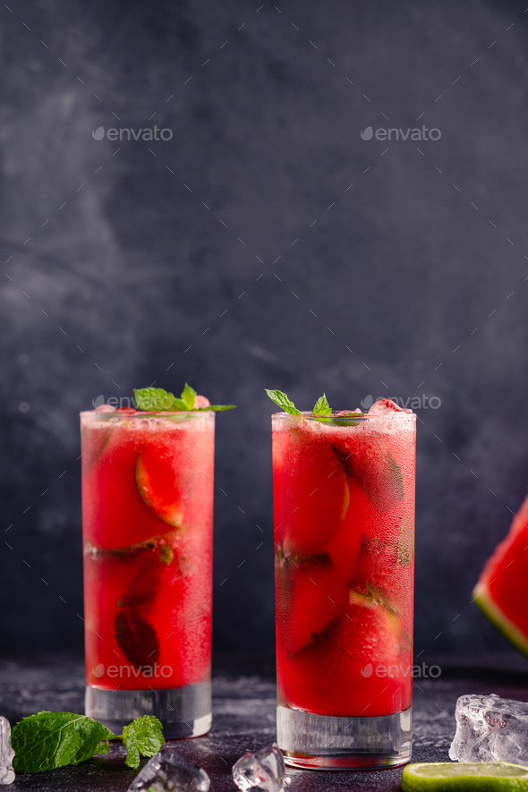 Watermelon alcoholic or non-alcoholic cocktail. - Stock Photo - Images